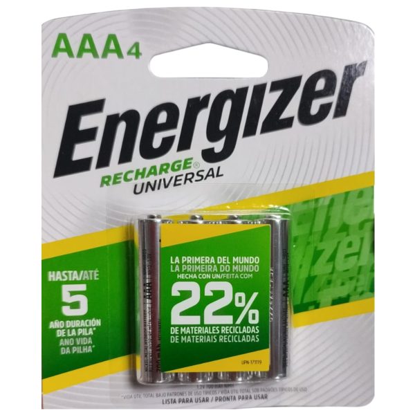 Pilas Recargables AAA Energizer Recharge Universal x4 - Dura 5 Años