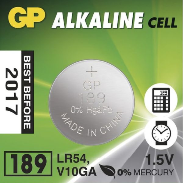 Pila de botón alcalina GP 189 LR54 V10GA, 1.5V, sin mercurio