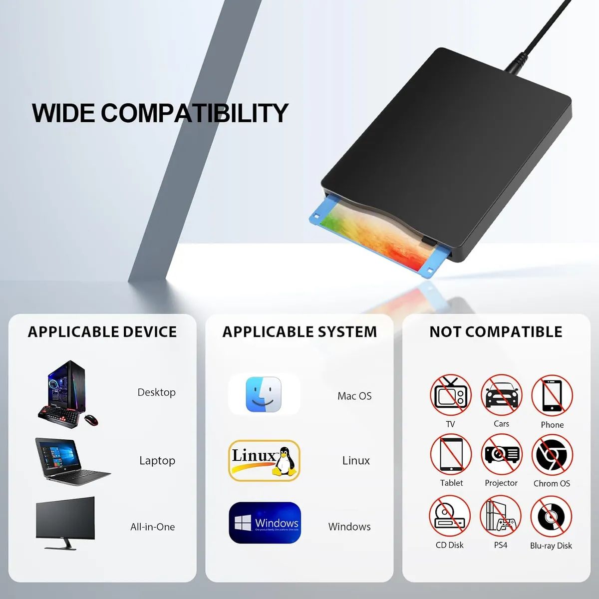 Lector Grabador De Disquetes 3.5 Usb Portátil, Capacidad 720Kb y 1.44mb Negro - Imagen 4