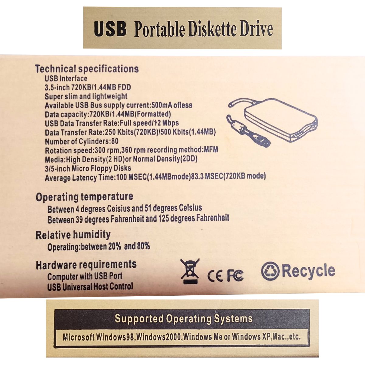 Lector Grabador De Disquetes 3.5 Usb Portátil, Capacidad 720Kb y 1.44mb Negro - Imagen 7