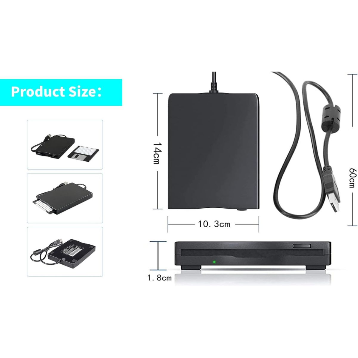 Lector Grabador De Disquetes 3.5 Usb Portátil, Capacidad 720Kb y 1.44mb Negro - Imagen 5
